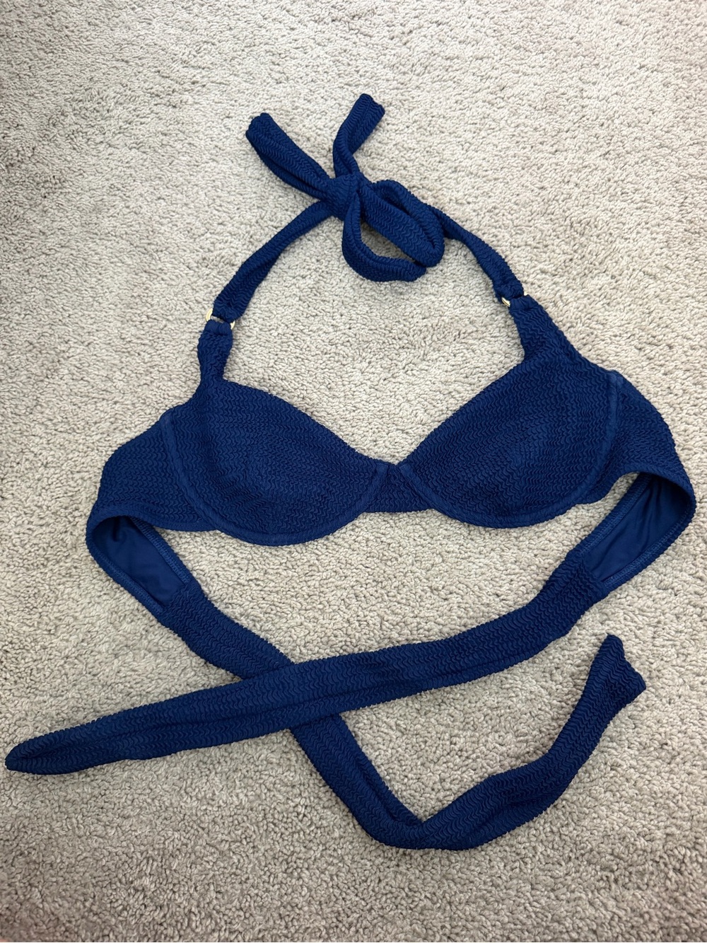 Monday Swimwear Crinkle Navy Bikini Top